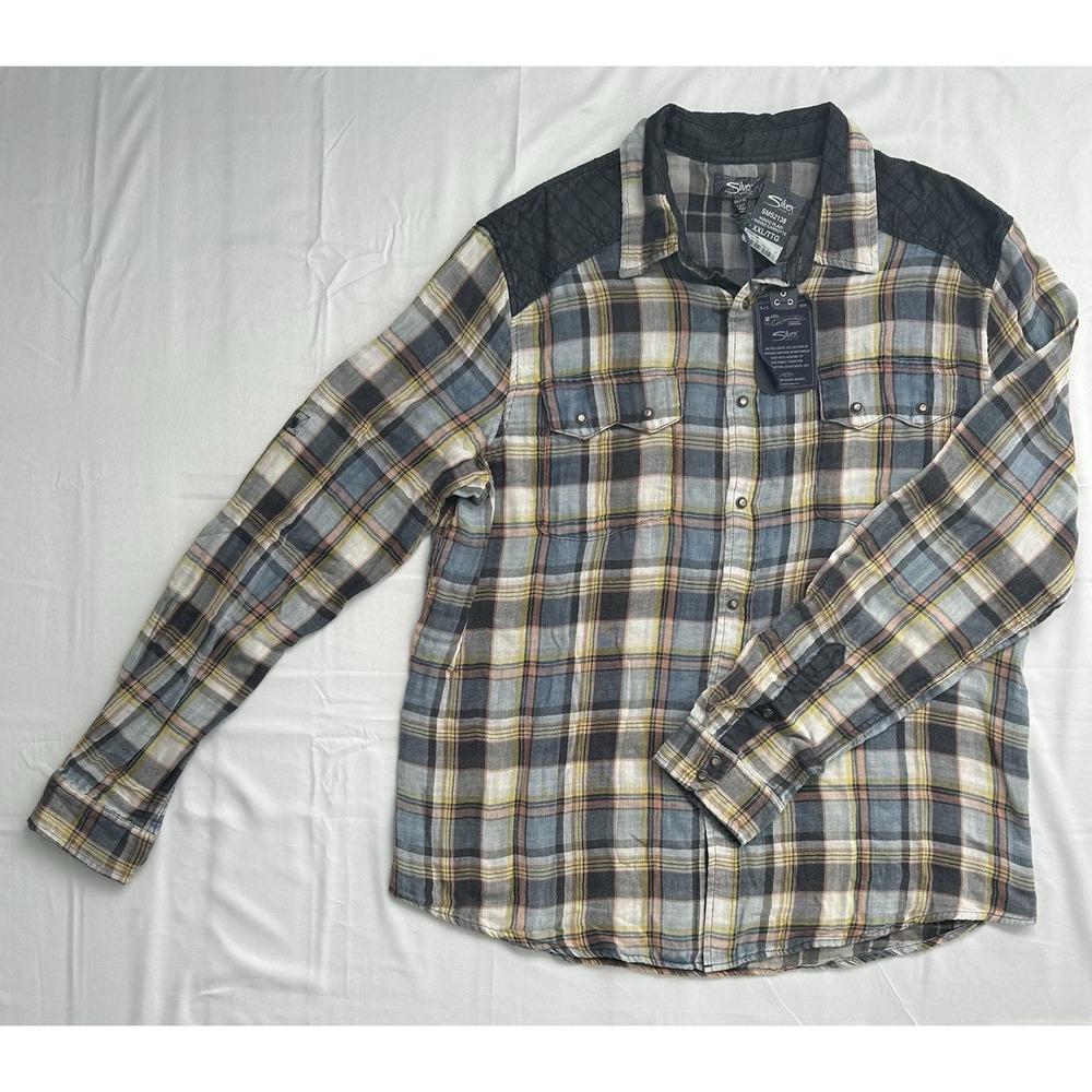Silver Jeans Co Mens XXL Indigo Plaid Button Down Shirt Quilted Yoke SMS2138 NWT